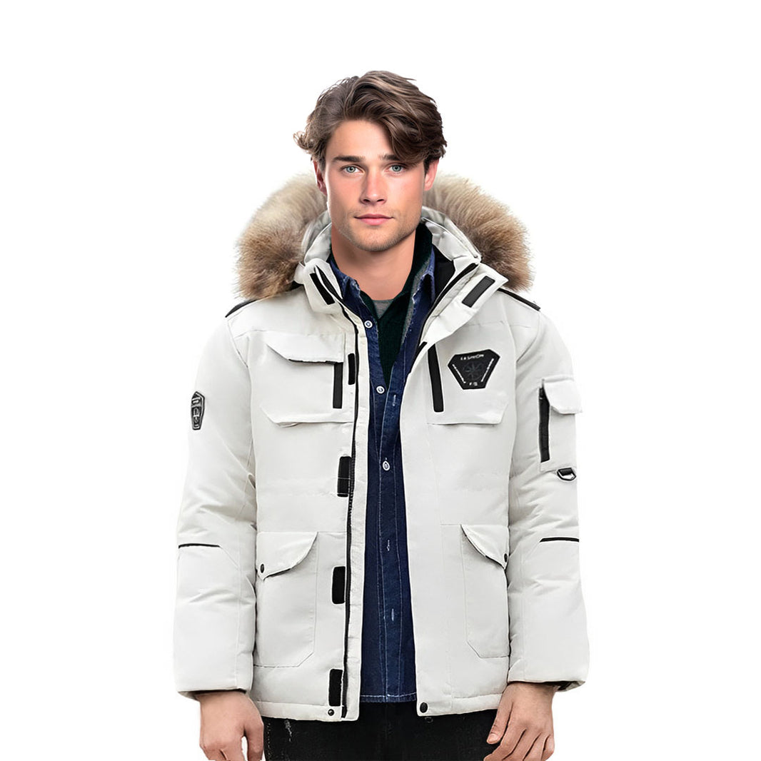 abbee White Large Winter Fur Hooded Down Jacket Stylish Lightweight Quilted Warm Puffer Coat