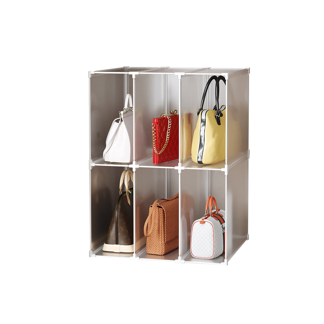 SOGA 2 Tier Multifunctional PP Plastic Bag Box Portable Cubby DIY Storage Shelves Stackable Handbag Purse Organiser