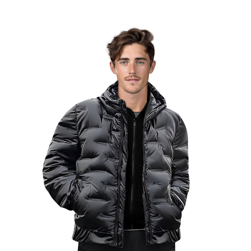 abbee Black 2XL Winter Hooded Glossy Down Jacket Stylish Lightweight Quilted Warm Puffer Coat
