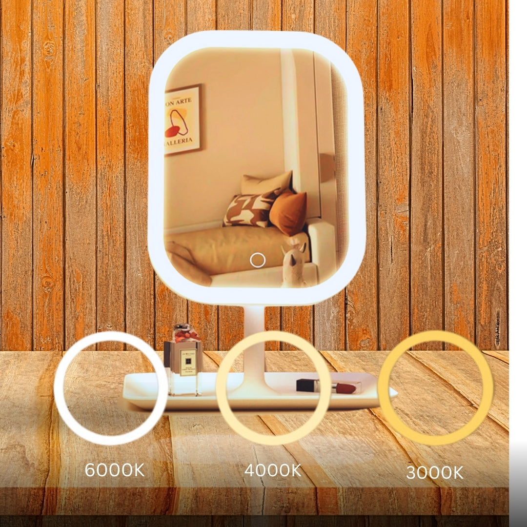 SOGA 26cm White Squared Smart LED Makeup Bedroom Table Vanity Mirror Tricolor w/ 5x Magnification