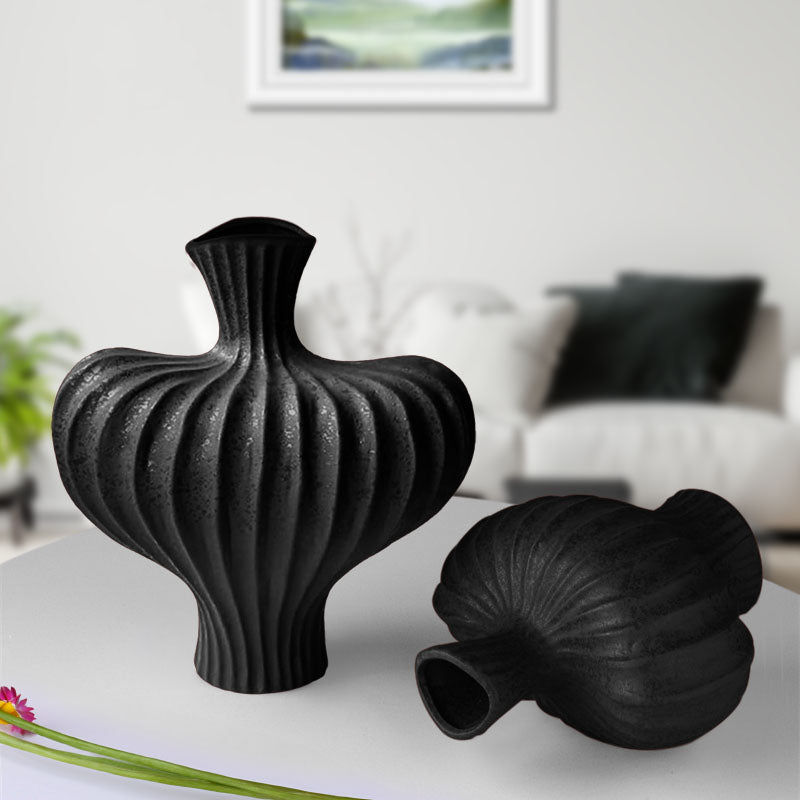 SOGA 25X24cm Ornament Small Matte Black Vases Countertop Decoration Accessories Porch Crafts Home Decor