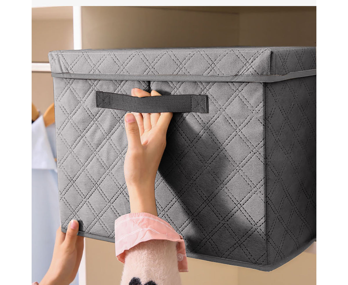 SOGA 2X Large Grey Non-Woven Diamond Quilt Grid Fabric Storage / Organizer Box