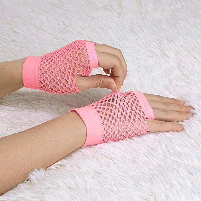 1 Pair Fishnet Gloves Fingerless Wrist Length 70s 80s