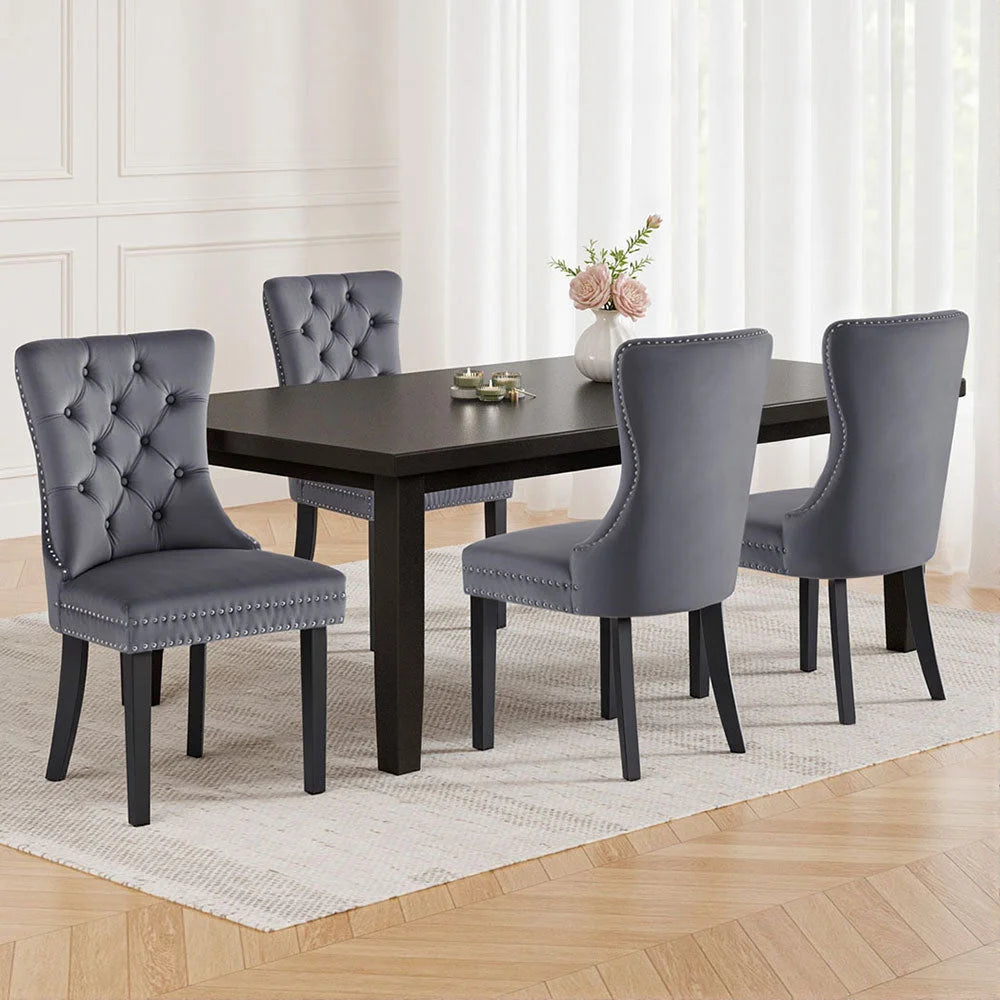 1 Set of 4 Artiss Dining Chairs Grey Velvet - Furniture >