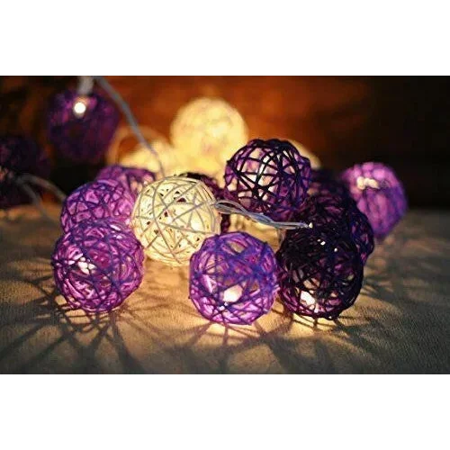 1 Set of Purple n White 5cm Rattan Cane 20 Ball Battery