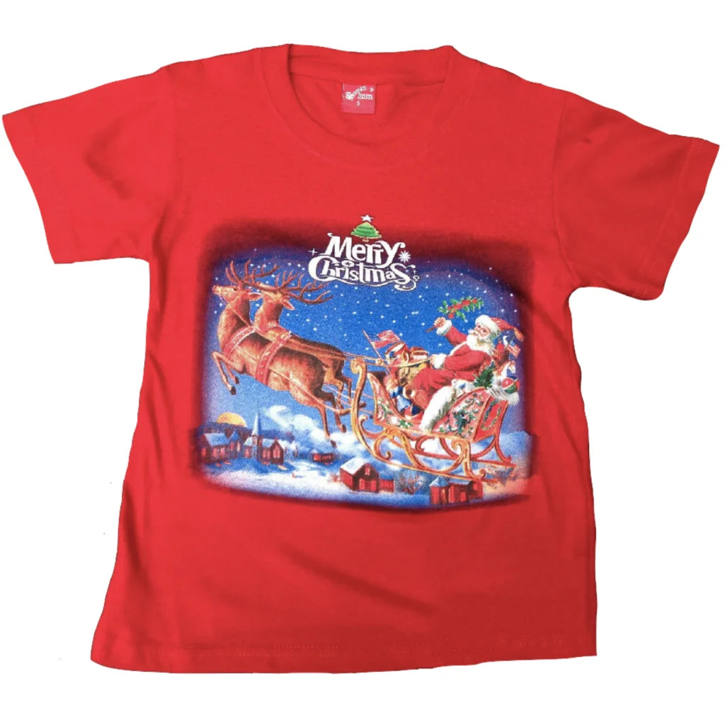 100% Cotton Kids Christmas T Shirt Xmas Top Santa Red White