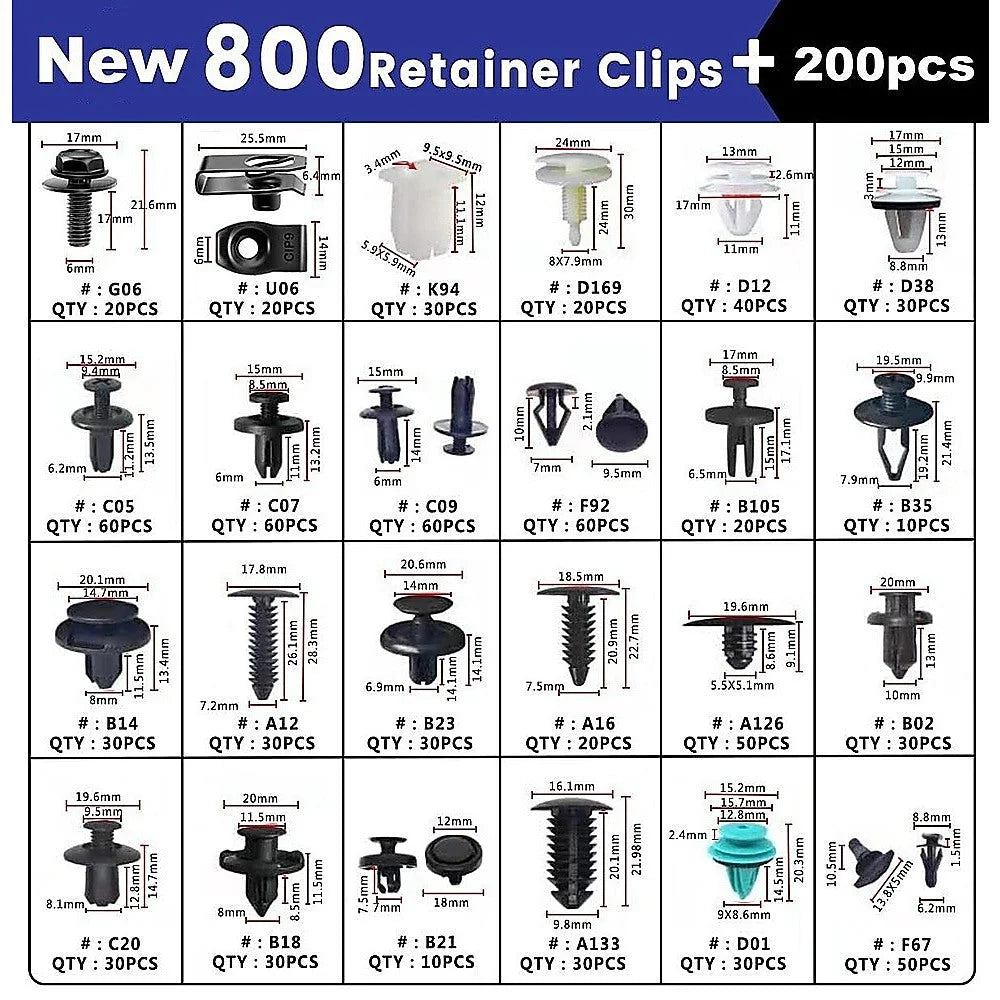 1000PCS Car Retainer Clips Auto Fasteners Push Trim Clips