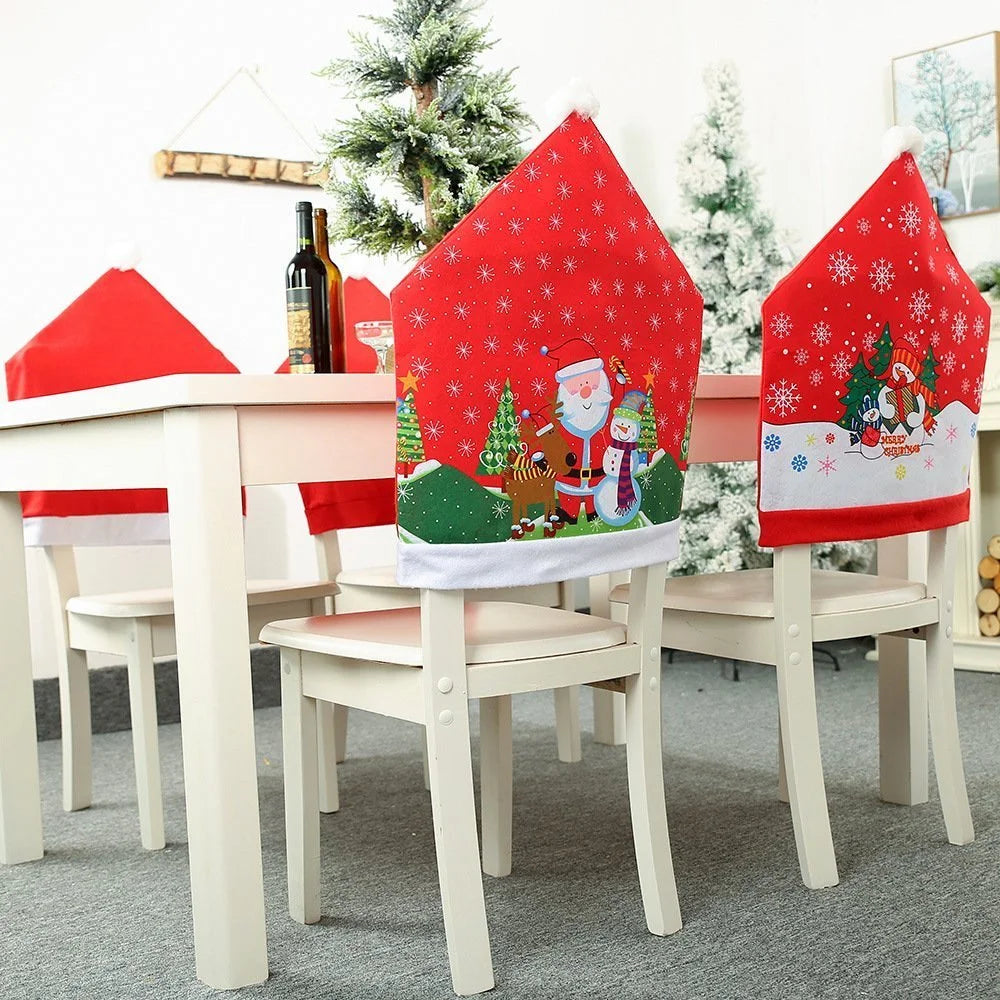10x Christmas Chair Covers Dinner Table Santa Hat Snowman