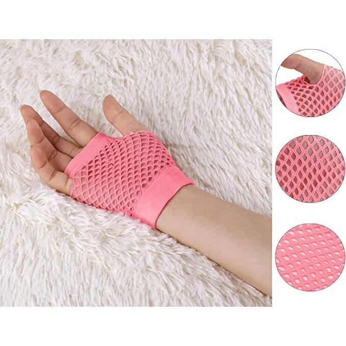12 Pair Fishnet Gloves Fingerless Wrist Length 70s 80s