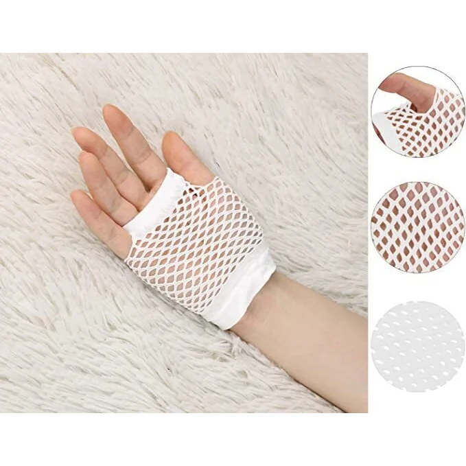 12 Pair Fishnet Gloves Fingerless Wrist Length 70s 80s