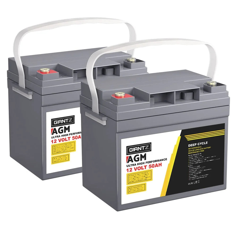 12V 50Ah AGM Deep Cycle Battery X2 Marine Sealed Power