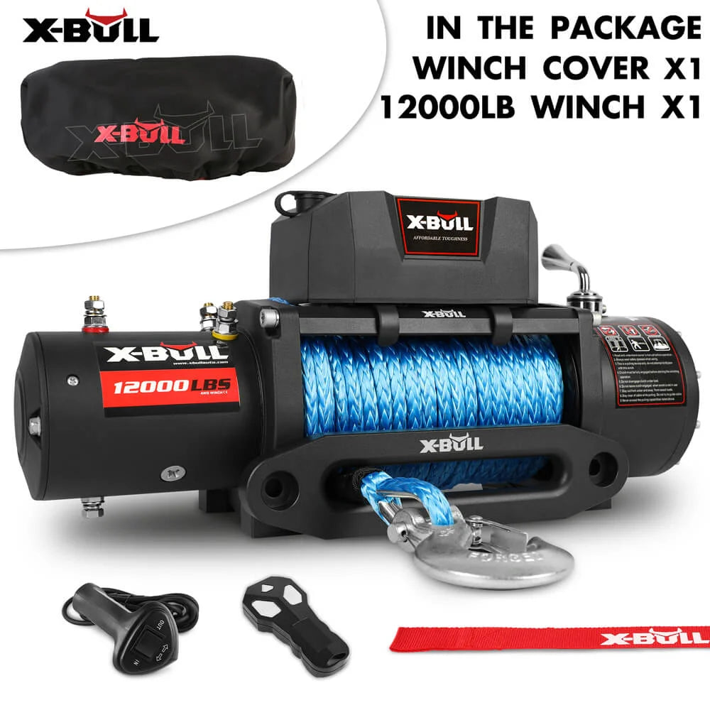 12V Winch 12000LBS Synthetic Rope 4WD Jeep with Winch Cover