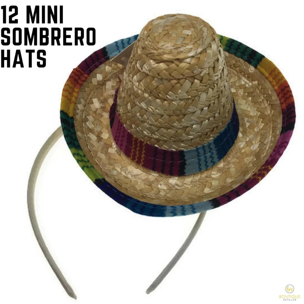 12x MINI SOMBRERO HATS on Headband Mexican Spanish Fiesta