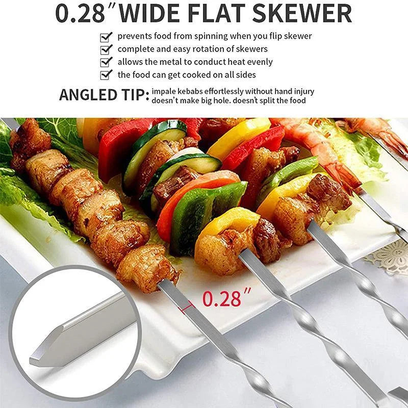 14 Pack Kabob Skewers Premium Flat Metal BBQ Barbecue