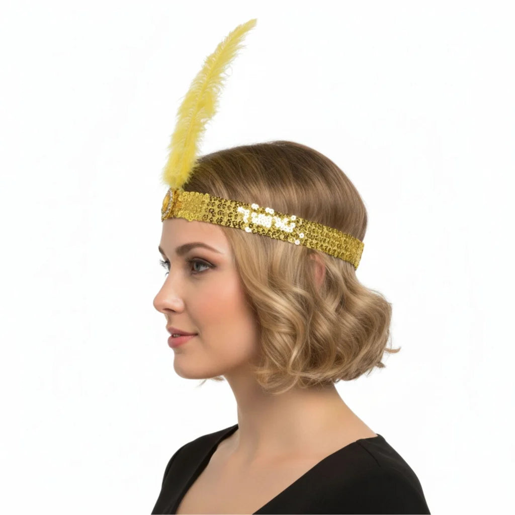 1920s FLAPPER HEADBAND Headpiece Feather Sequin Charleston