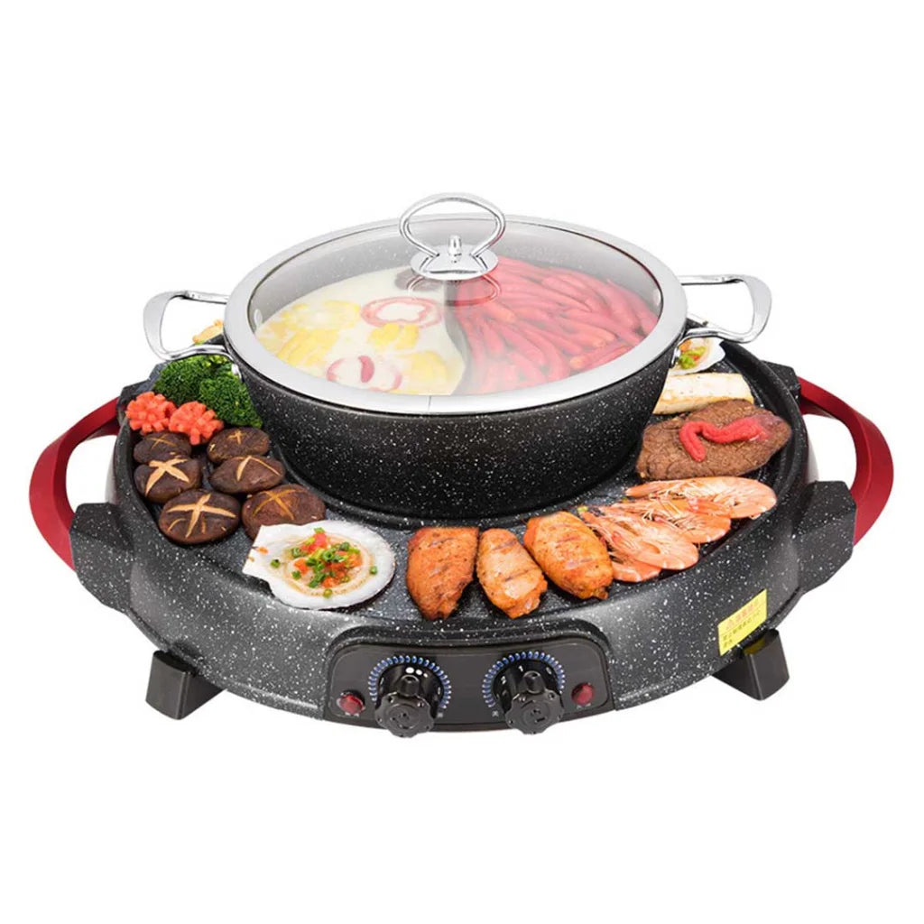 2-in-1 Stone Coated Grill Plate Steamboat Two Division Hotpot - Premium