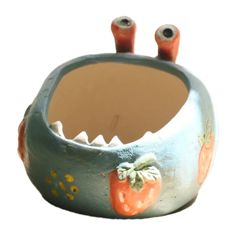 2 Pcs Blue Whimsical Monster Ceramic Succulent Planter
