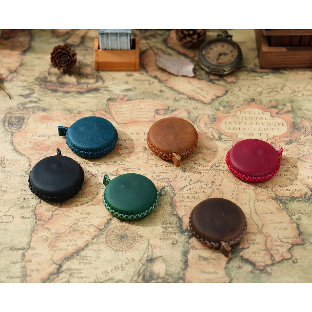 2 PCS Dark Green Hand-Stitched Leather Tape Measure