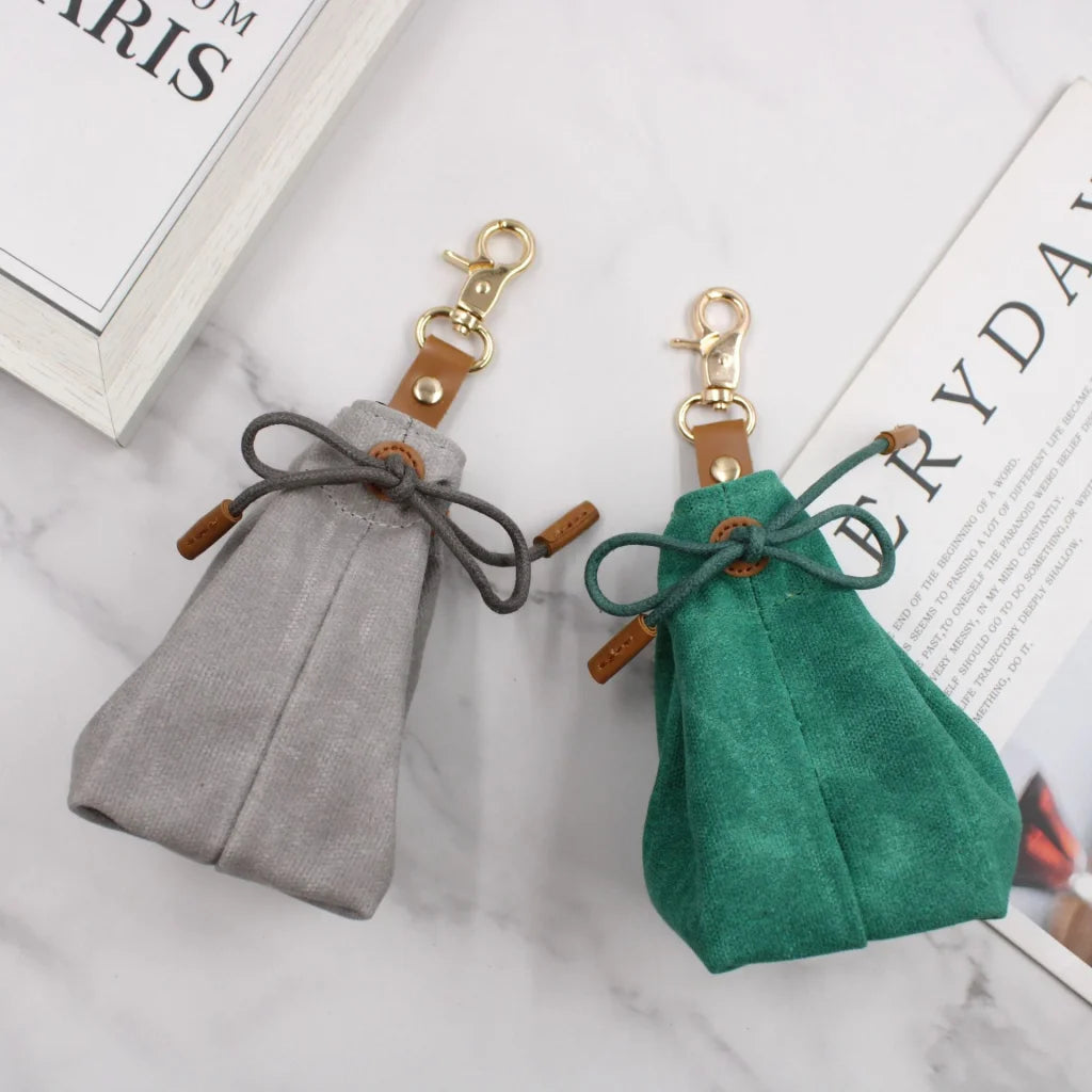 2-PCS Grey Clip-On Canvas Dog Treat Pouch - Portable