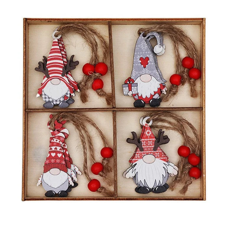 (2 set)Christmas Gnome Ornaments Set - Festive Wooden