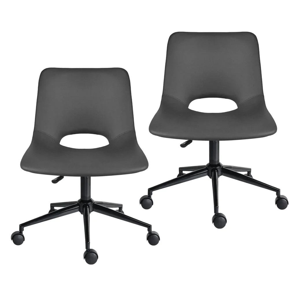 2 Set Office Desk Chair - PU Leather Home Swivel Chair
