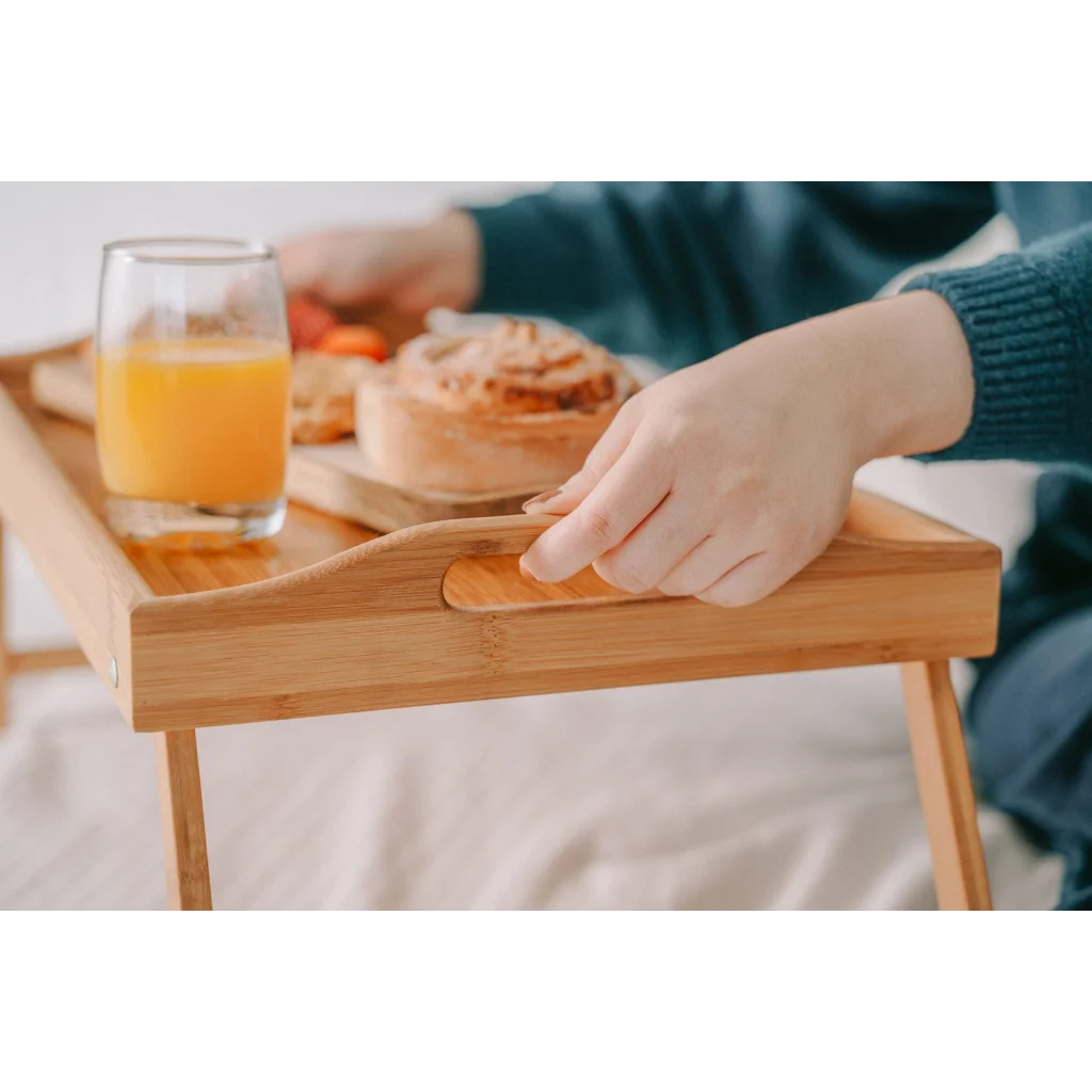 Bamboo bed table breakfast with tabletop context and item shape