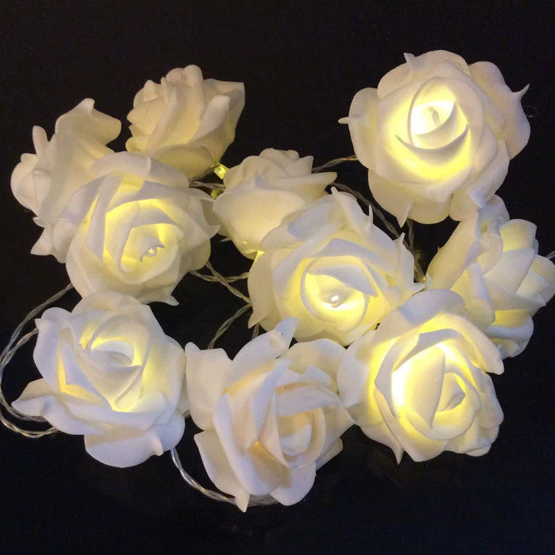 20 White Rose 3D Fairy Lights 3M String Battery (AA) Indoor