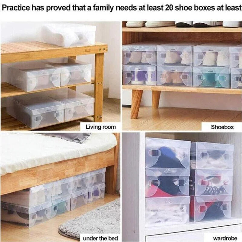 20x Clear Shoe Storage Box Foldable Stackable Plastic Shoe