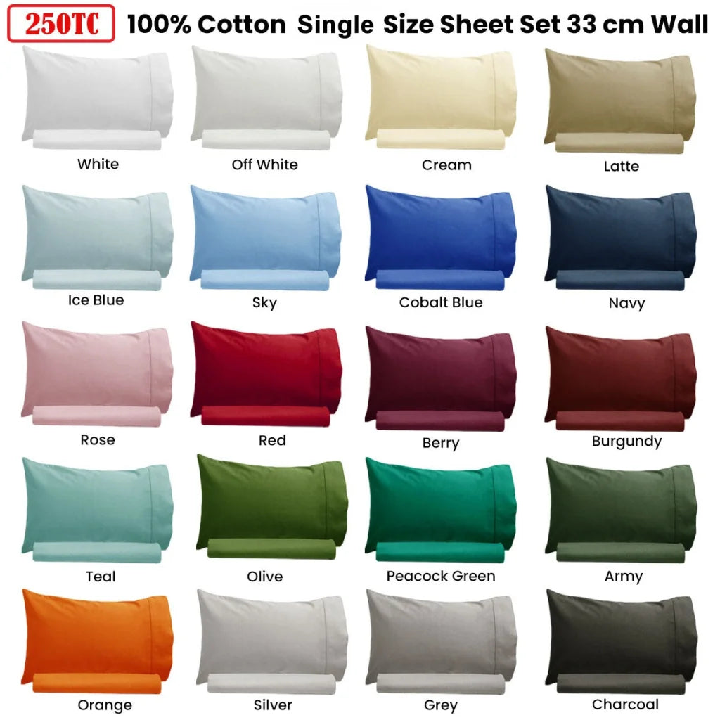 250TC 100% Cotton Sheet Set Single Charcoal - Artex - Home