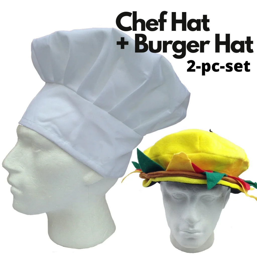 2pcs Set Chefs Hat Baker Cap + Burger Hat Funny Halloween