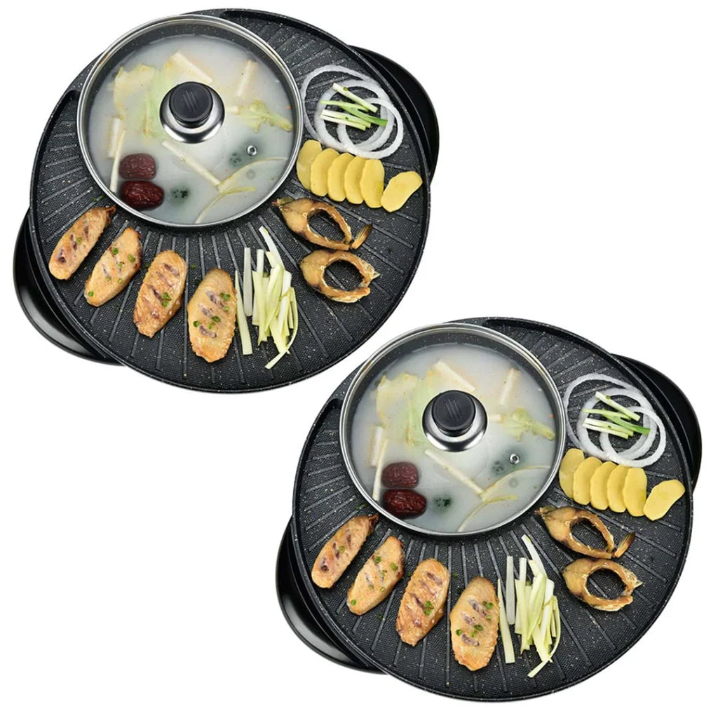 2X 2-in-1 Stone Coated Teppanyaki Grill Plate Steamboat Hotpot 3-5 Person - Premium