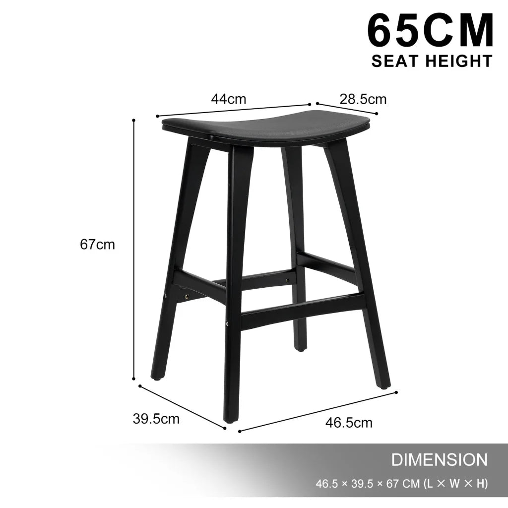 2X Wooden Bar Stool Padded PU Leather Dining Chair KANSO
