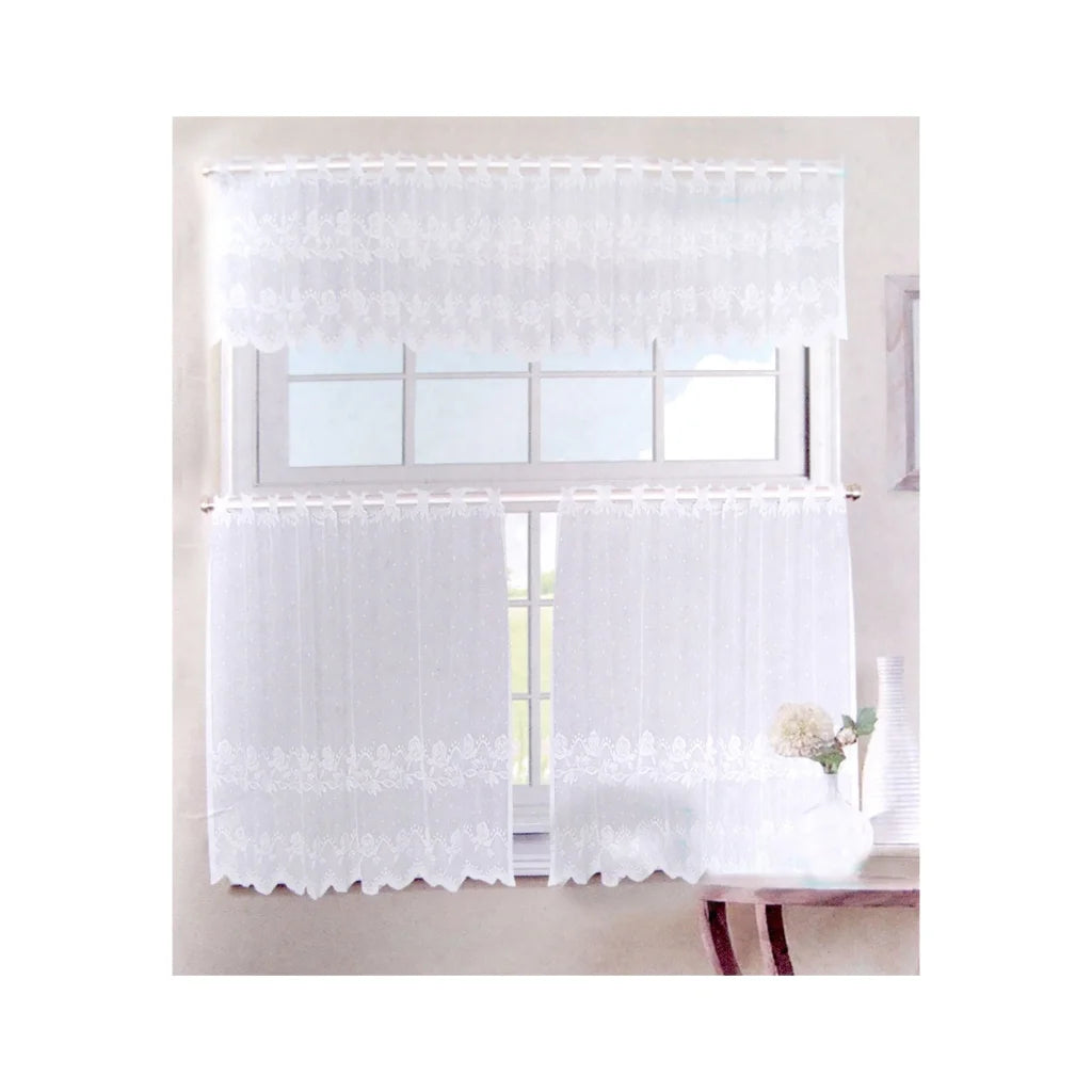 3 Pce Cafe Rose Lace Curtain Set - Home & Garden > Curtains