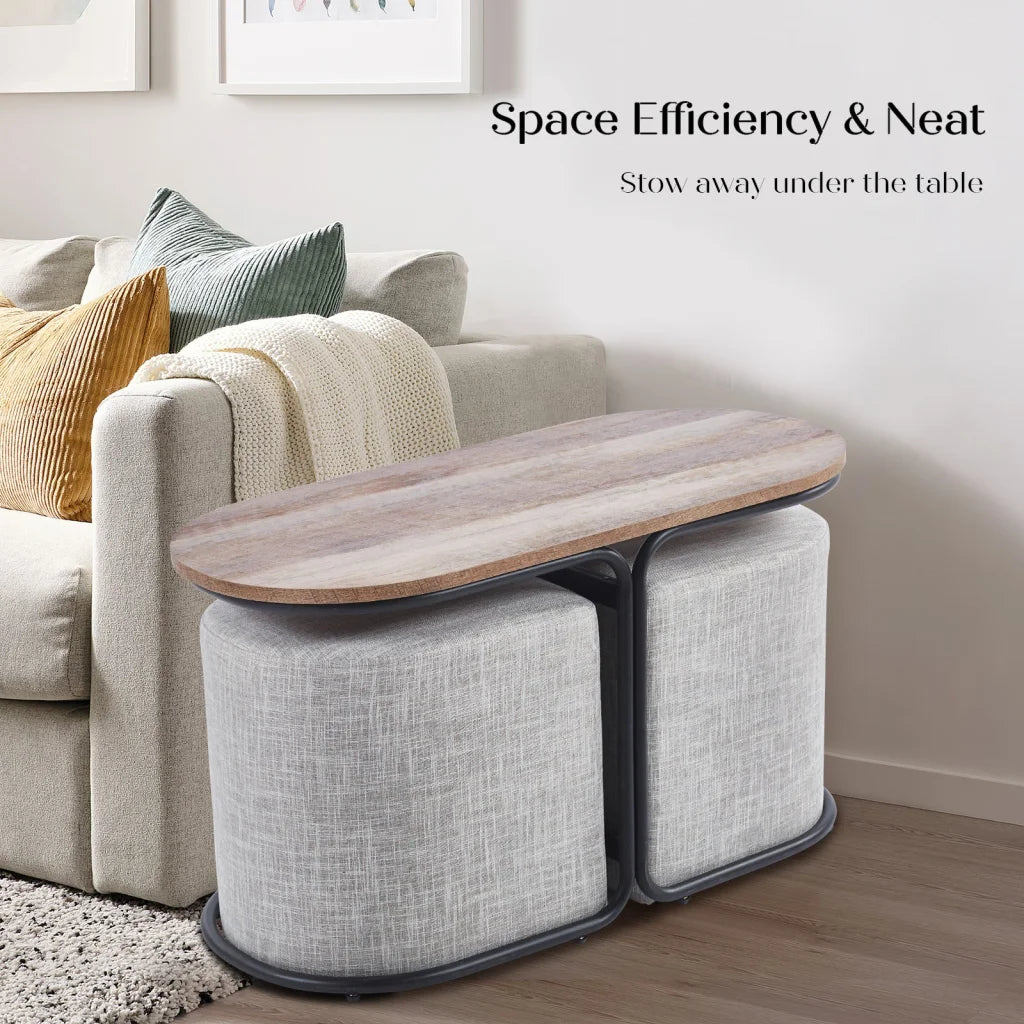3 Piece Set Coffee Table & Ottoman Wood Side End Table