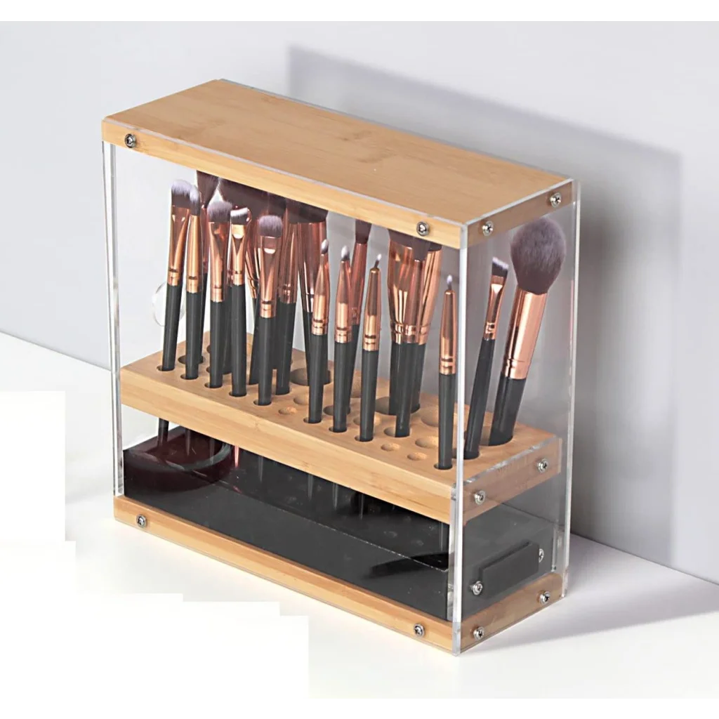 31 Holes Acrylic Bamboo Brush Holder Organiser Beauty
