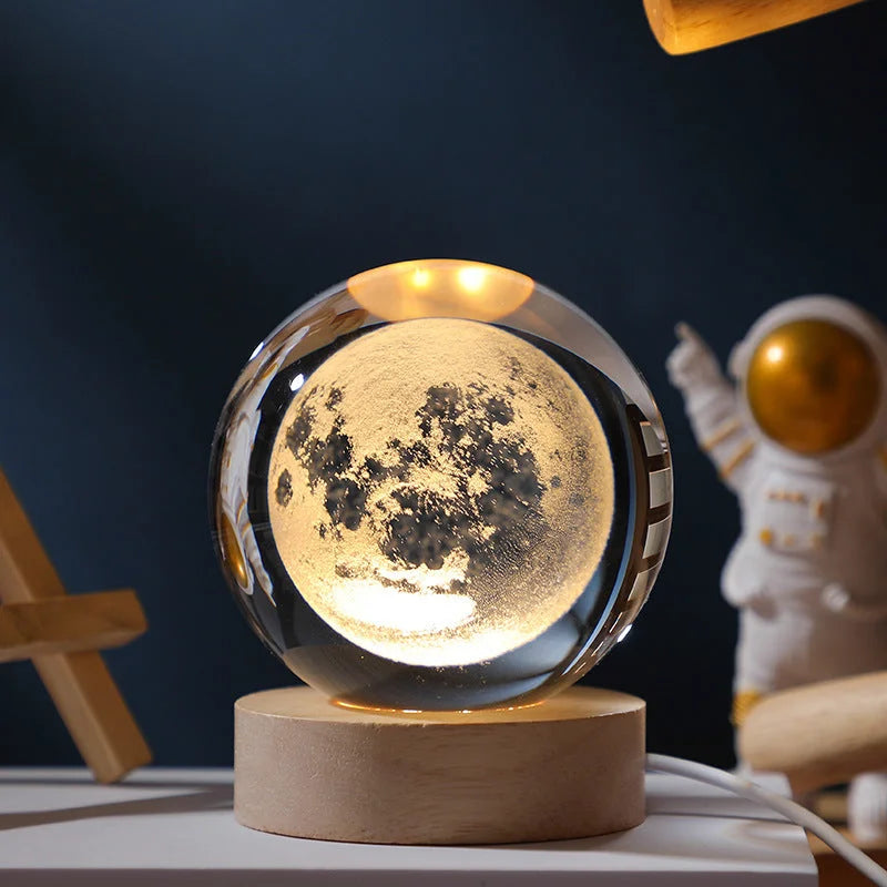 3D Moon Pattern Crystal Ball Lamp with Round Base & Gift