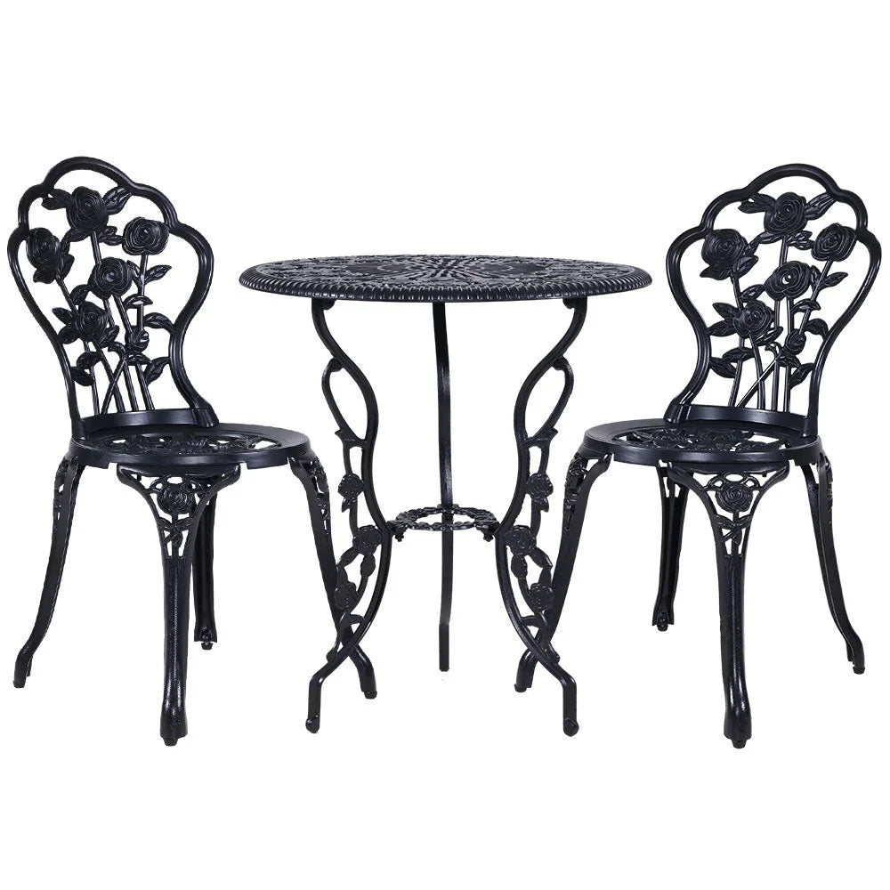 3PC Outdoor Setting Cast Aluminium Bistro Table Chair Patio
