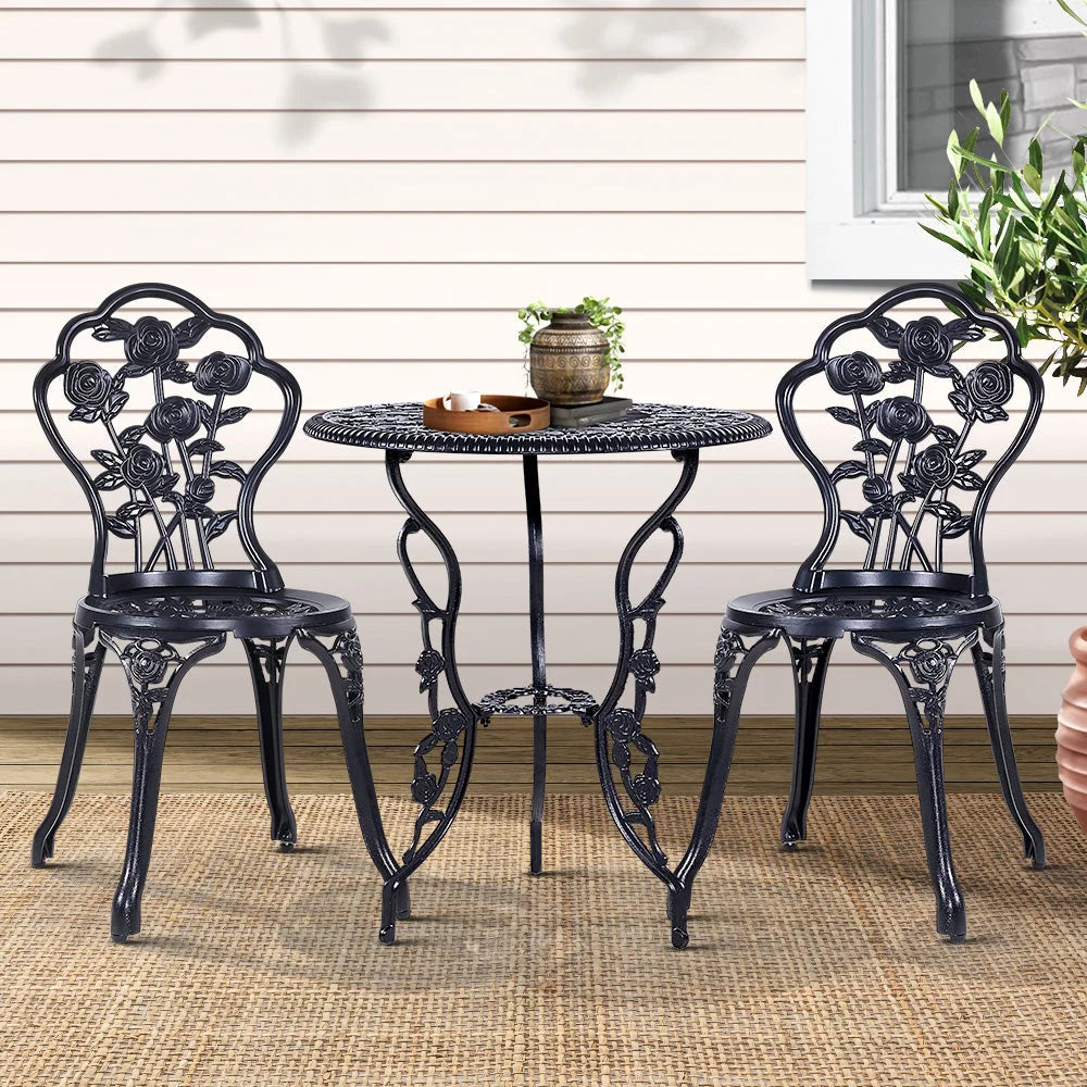 Set Of Three Outdoor Setting Cast Aluminium Bistro