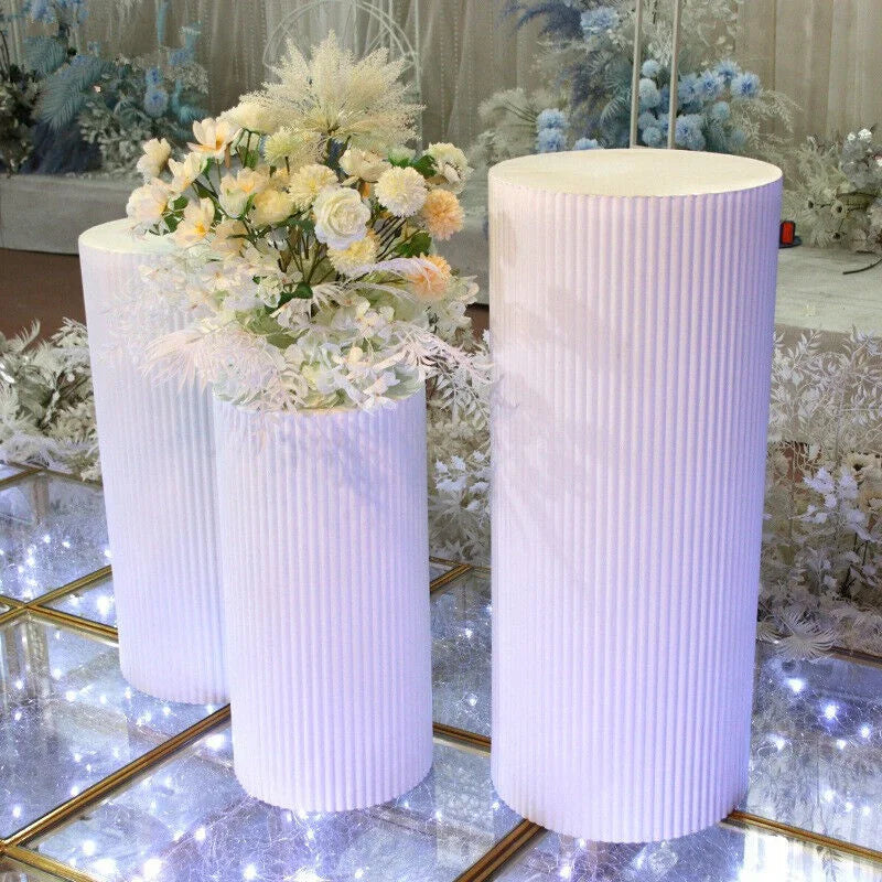 3x Metal Wedding Plinths Cylinder Pedestal Stand Ripple