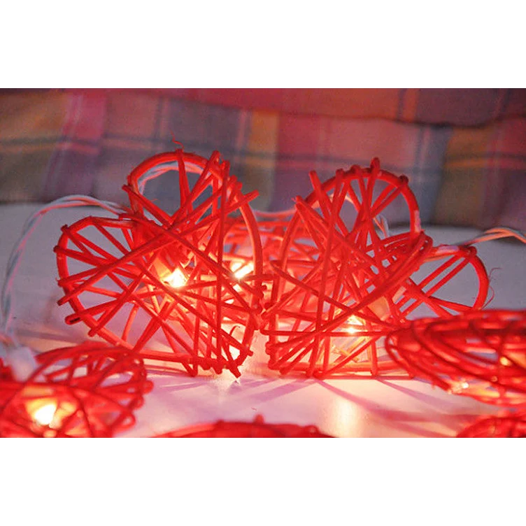 50 Red 3D Hollowed Rattan Heart-Shaped 5M LONG String Fairy