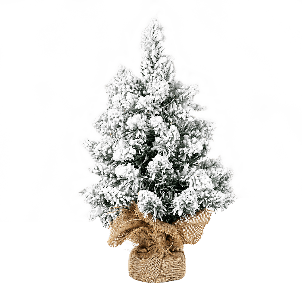 Santaco Christmas Tree 49cm Mini Christmas Tree LED Lights Snow Flocked PVC
