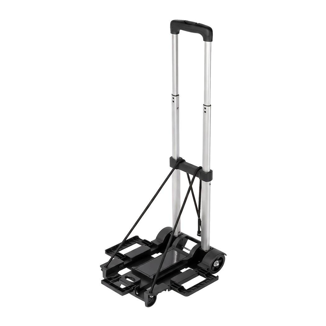 Manan Folding Trolley Cart On Wheels Expandable Base Adjustable Handle Black