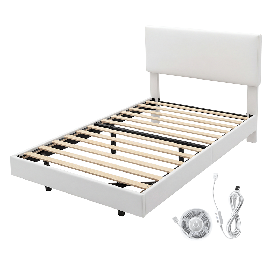 Levede Floating Bed Frame With RGB LED Light Headboard Base Platform Single