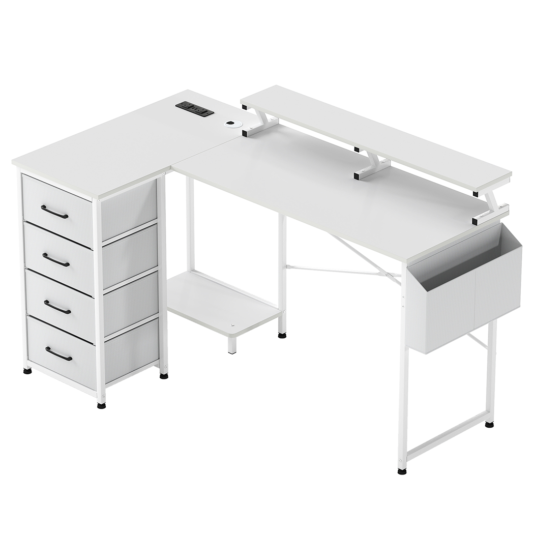 Levede L Shaped Gaming Desk with Storage Drawers White
