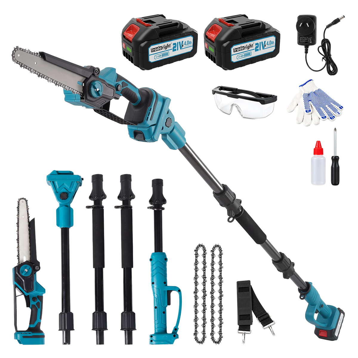 Traderight Mini Chainsaw Pole Saw Brushless 700W 2.49m Adjustable Head Blue