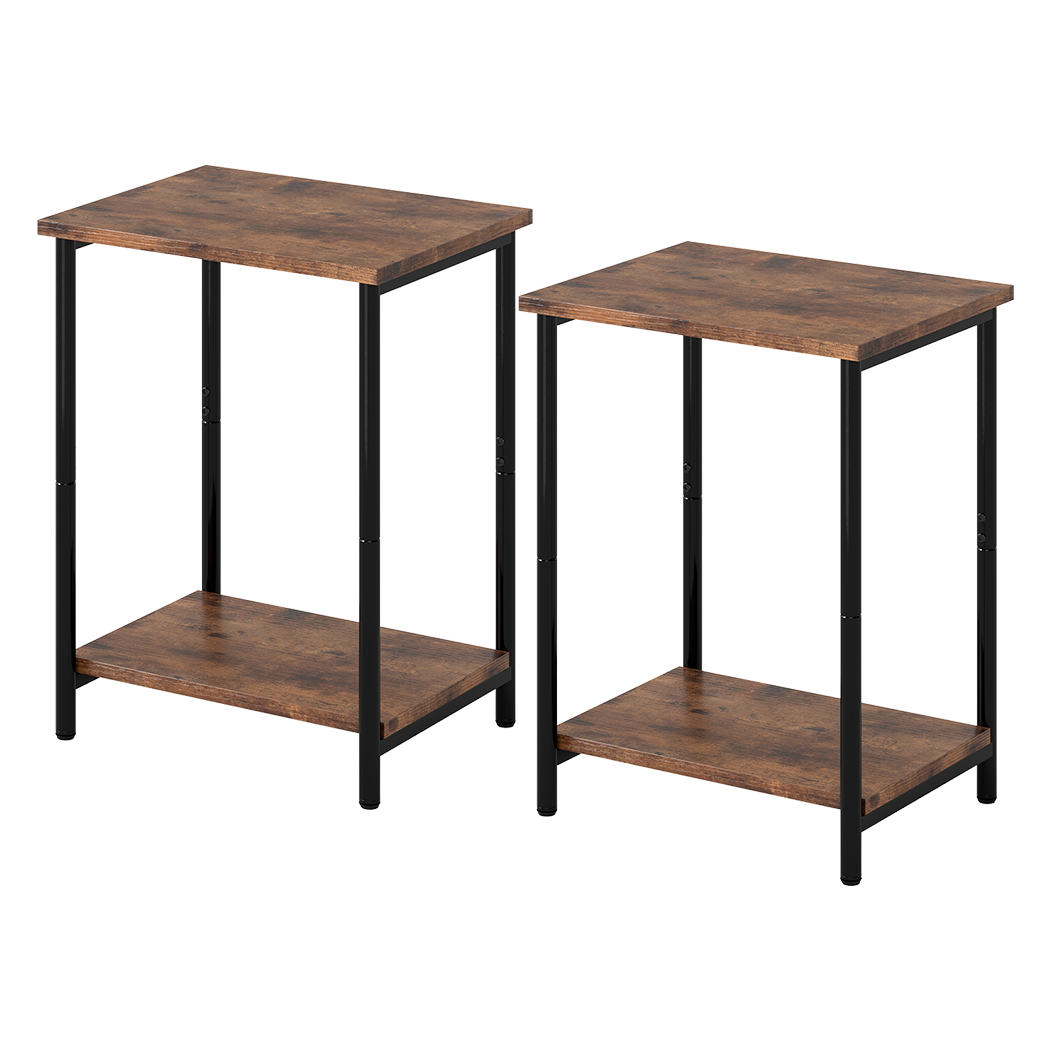 Levede Side Table 2 Pcs Industrial Vintage End Table 2-Tier Storage Nightstand