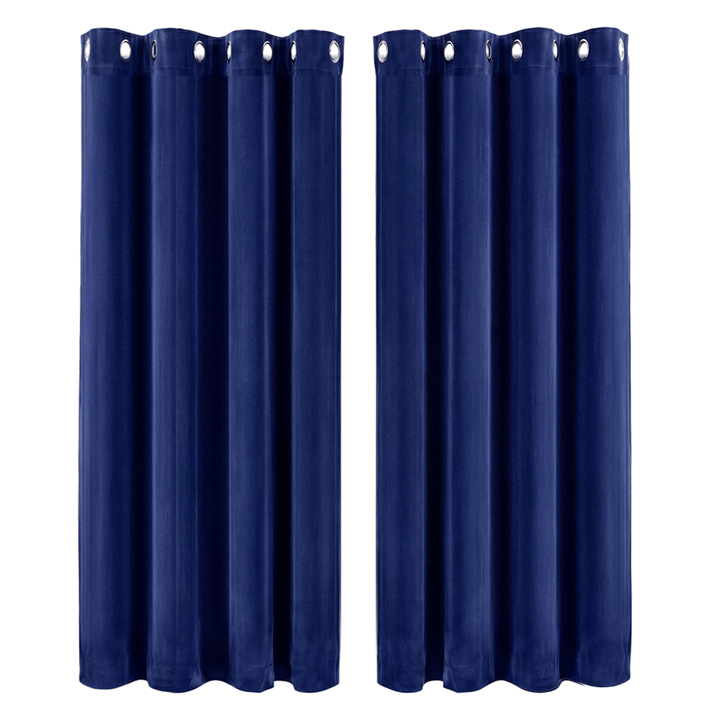 Marlow Thick Thermal Blackout Curtains Velvet 46x54 Inch Eyelet Ring Top Blue