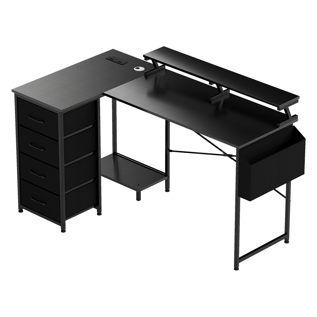 Levede L Shaped Gaming Desk with Storage Drawers Black