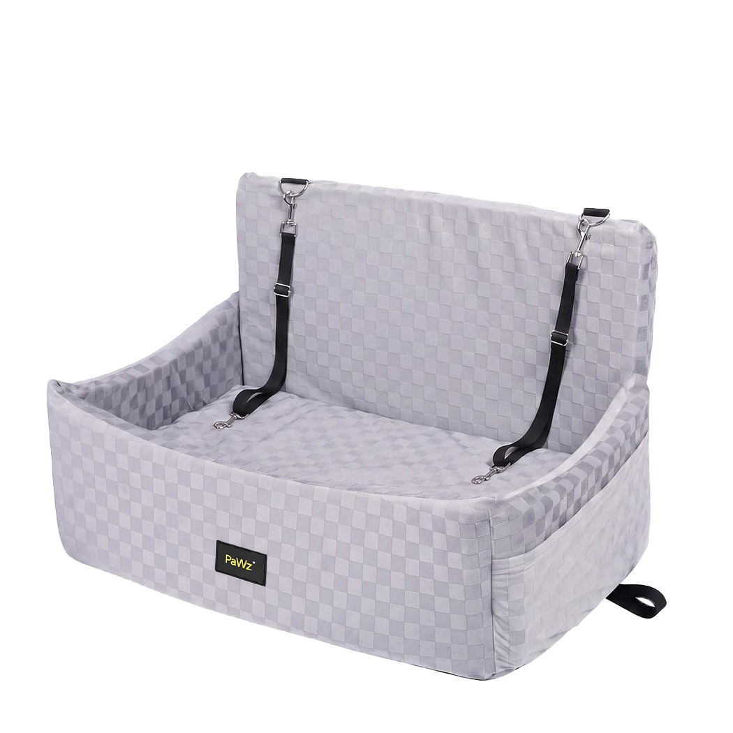 Pawz Large Dog Car Seat Booster Plush Dual-Side Portable Travel Bed Grey