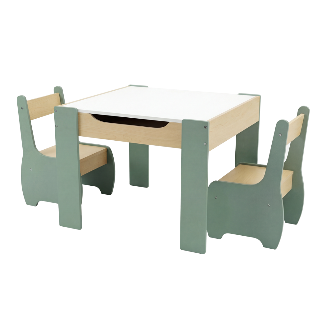 Levede Kids Table and Chairs Set 3-in-1 Chalkboard Storage Learning Dining Desk